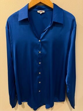 GeeGee Women's Cobalt Blue Satin Button-Down Shirt